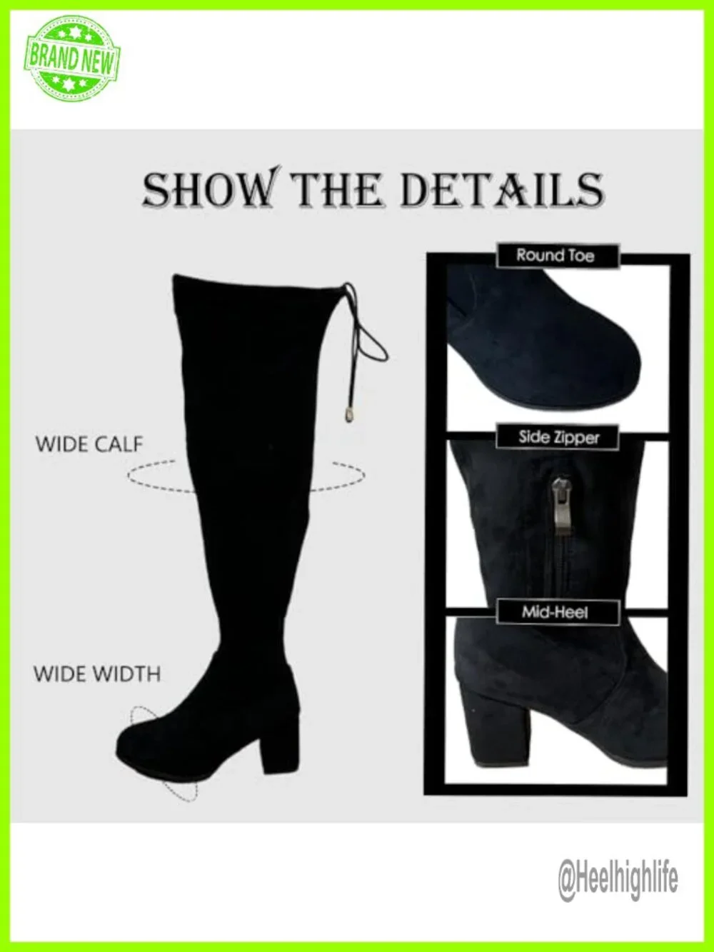 Wide Calf Over Knee Tall Boots Chunky Block Heel Suede